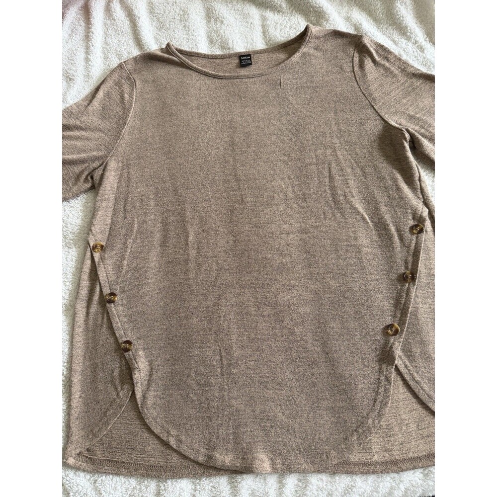 SHEIN Knit Button Accent Long Sleeve Brown Blouse Size L